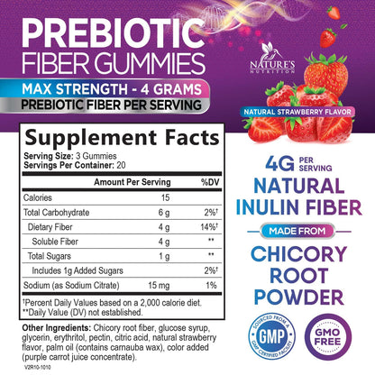 Fiber Gummies for Adults – 4g Daily Fiber, Prebiotic Digestive Health (Plant-Based, Non-GMO) – 60 Gummies