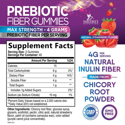 Fiber Gummies for Adults – 4g Daily Fiber Supplement | Plant-Based Prebiotic Gummy – Non-GMO 120 Gummies