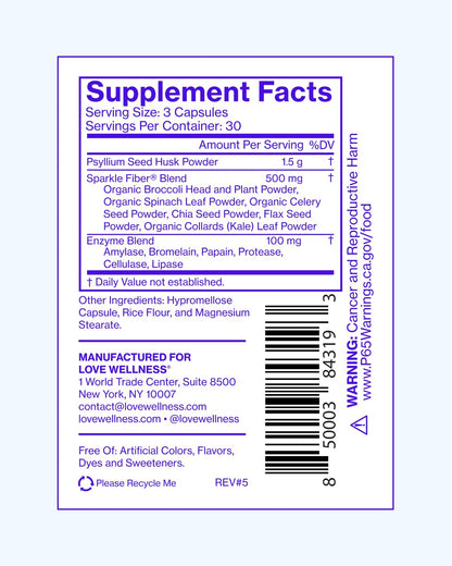 Love Wellness Sparkle Fiber – Digestive Enzymes & Fiber Supplement (90 Count)