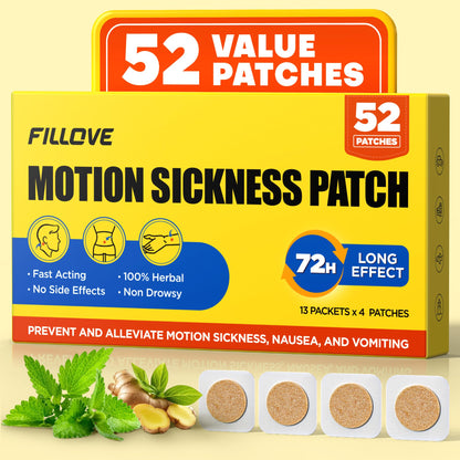 FILLOVE 52ct Motion Sickness Patches – Non-Drowsy, 72H Lasting Relief