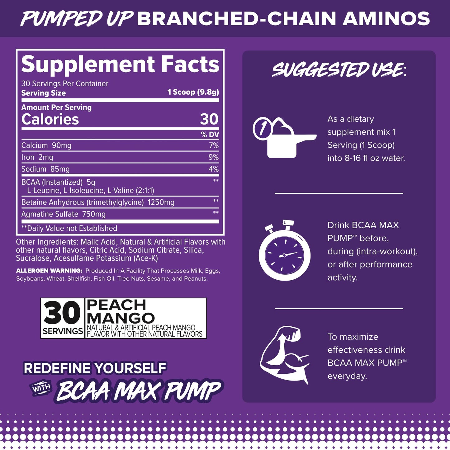 FINAFLEX BCAA MAX PUMP Peach Mango 10.4 oz - 30 Servings | 2:1:1 BCAAs + Betaine Anhydrous