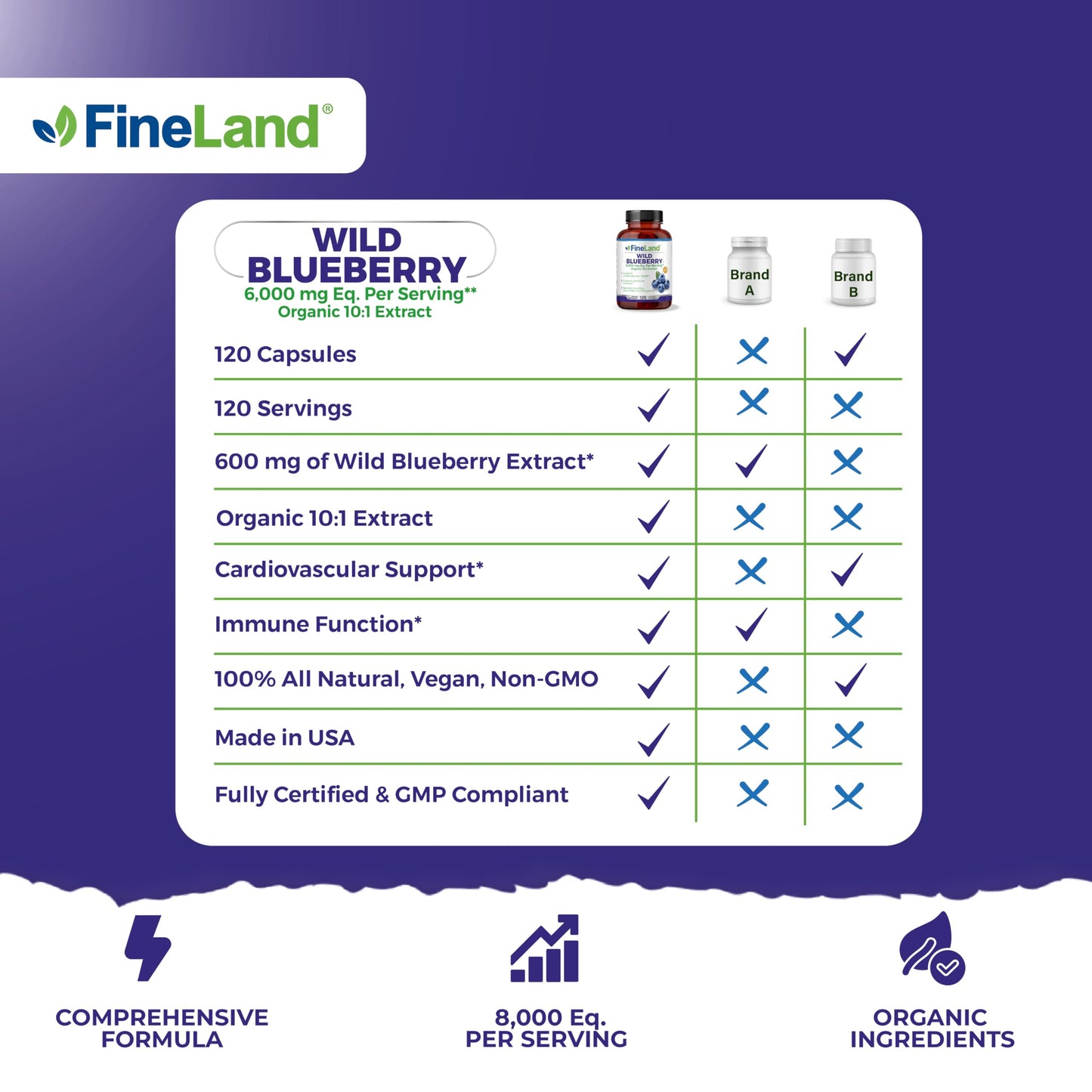 FineLand Wild Blueberry 10:1 Extract – 6,000 mg/Serving, 120 Vegan Capsules | Non-GMO, Made in USA