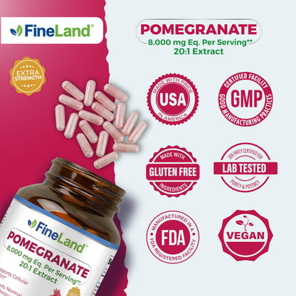 FineLand Pomegranate Extract 20:1 - 8,000 mg per Serving | 40% Ellagic Acid | 120 Veg Caps