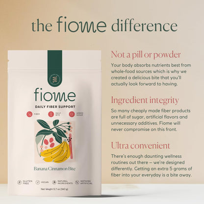 Fiome Fiber Supplement - 5g Daily Fiber Bite for Regularity, Digestion & Gut Health | Banana Cinnamon, 30 Servings