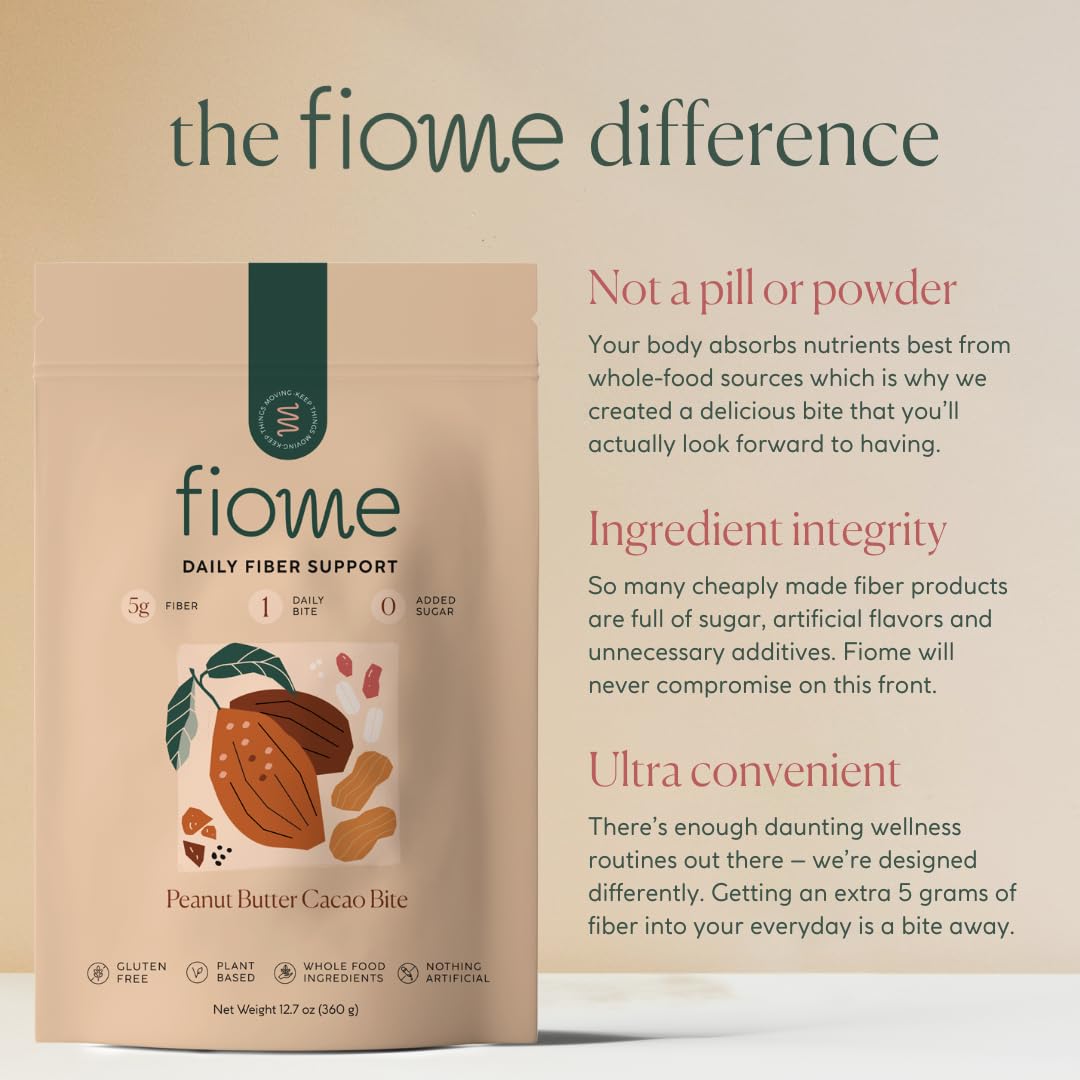 Fiome Fiber Supplement - 5g Daily Fiber Bite for Regularity, Digestion & Gut Health | Peanut Butter Cacao, 30 Servings