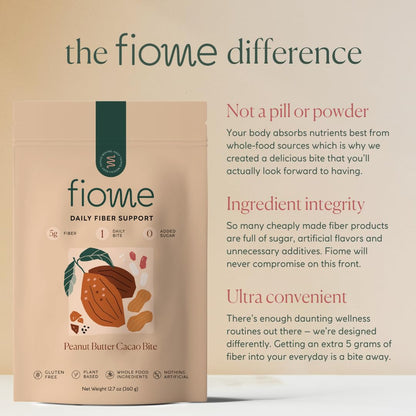 Fiome Fiber Supplement - 5g Daily Fiber Bite for Regularity, Digestion & Gut Health | Peanut Butter Cacao, 30 Servings