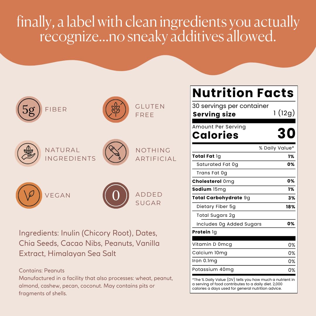 Fiome Fiber Supplement - 5g Daily Fiber Bite for Regularity, Digestion & Gut Health | Peanut Butter Cacao, 30 Servings