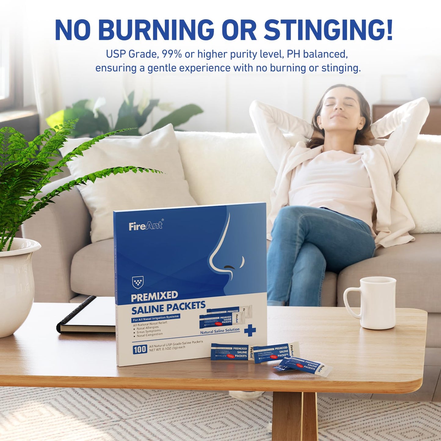 FireAnt 100 Saline Packets & 16 Silicone Pods for Navage Nasal Care