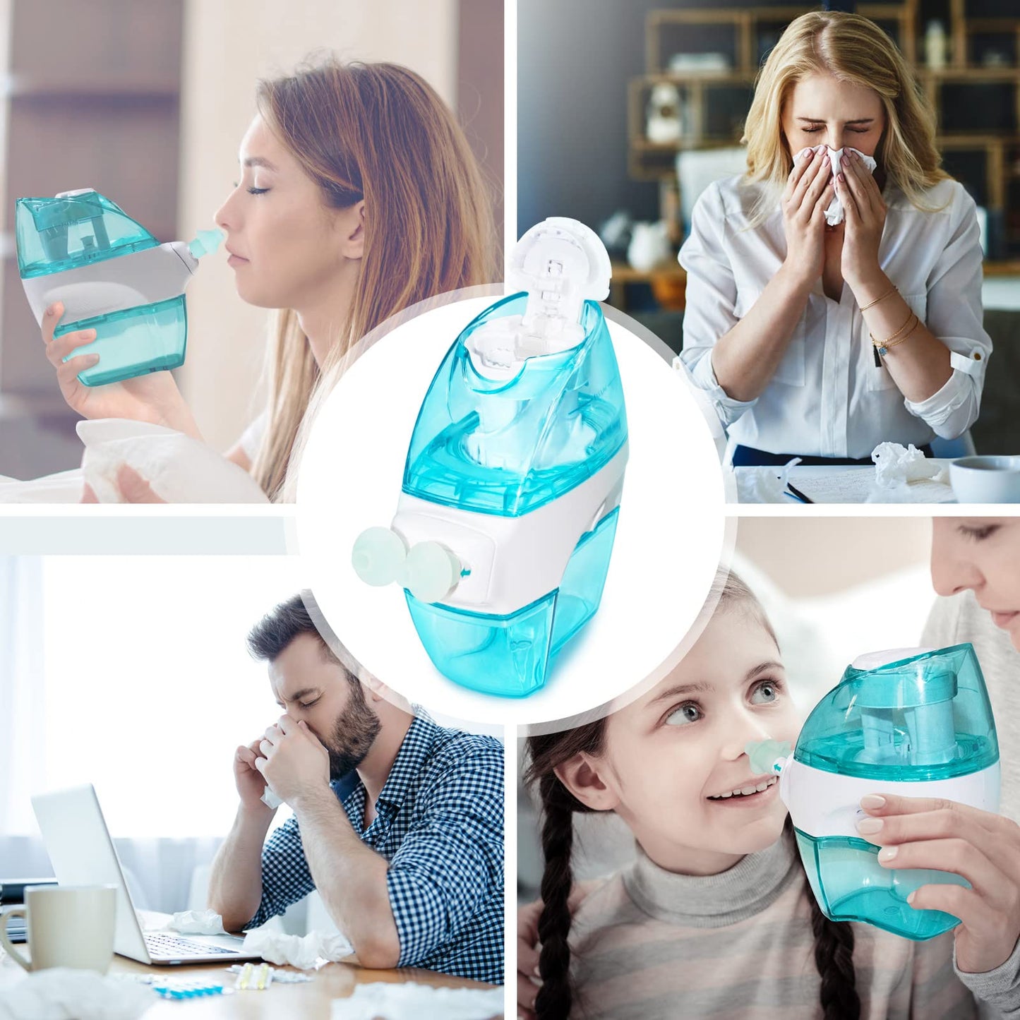 FireAnt Silicone Saline Pod Refills for Navage Nasal Care (Blue & White, 16 Pack)