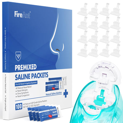 FireAnt 100 Saline Packets & 16 Silicone Pods for Navage Nasal Care
