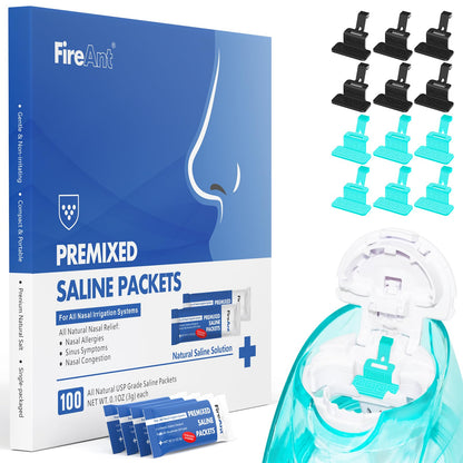 FireAnt 100 Saline Packets & 12 Reusable Saline Pods Refills Set for Navage Nasal Care