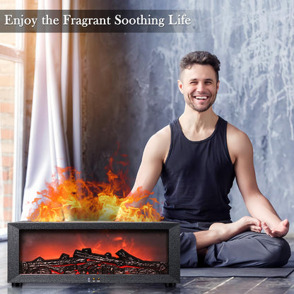 Fireplace Aroma Diffuser with Remote – 7-Color LED Flame, Essential Oil Diffuser, 1/3/5h Timers