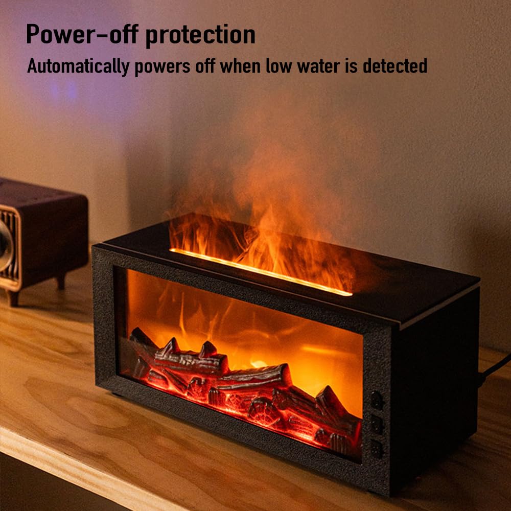 Fireplace Flame Diffuser & Humidifier – 4-in-1 Ultrasonic Aroma Mist with Remote and 7-Color LED Flame