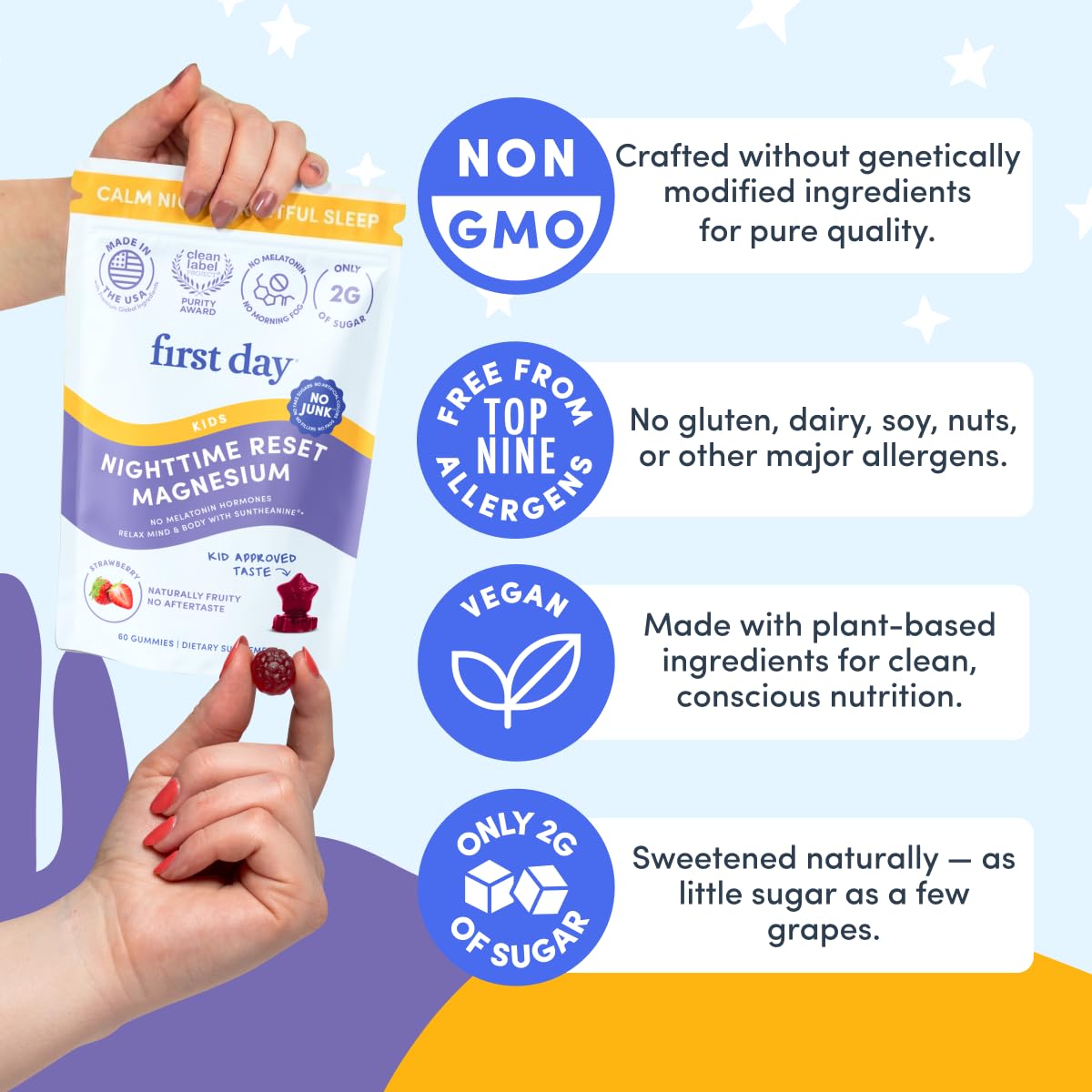 FIRST DAY Magnesium for Kids Gummies – Sleep & Relaxation Support, No Melatonin, Strawberry