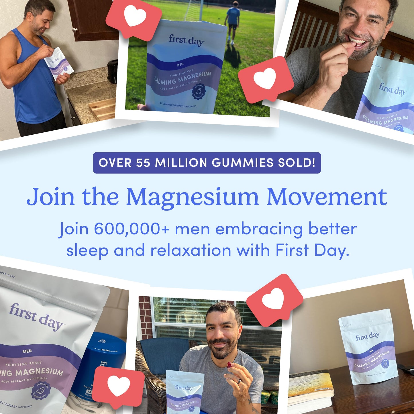 First Day Men's Nighttime Reset Magnesium Gummies – Sleep Support, Mood & Energy (No Melatonin) – 30-Day Supply