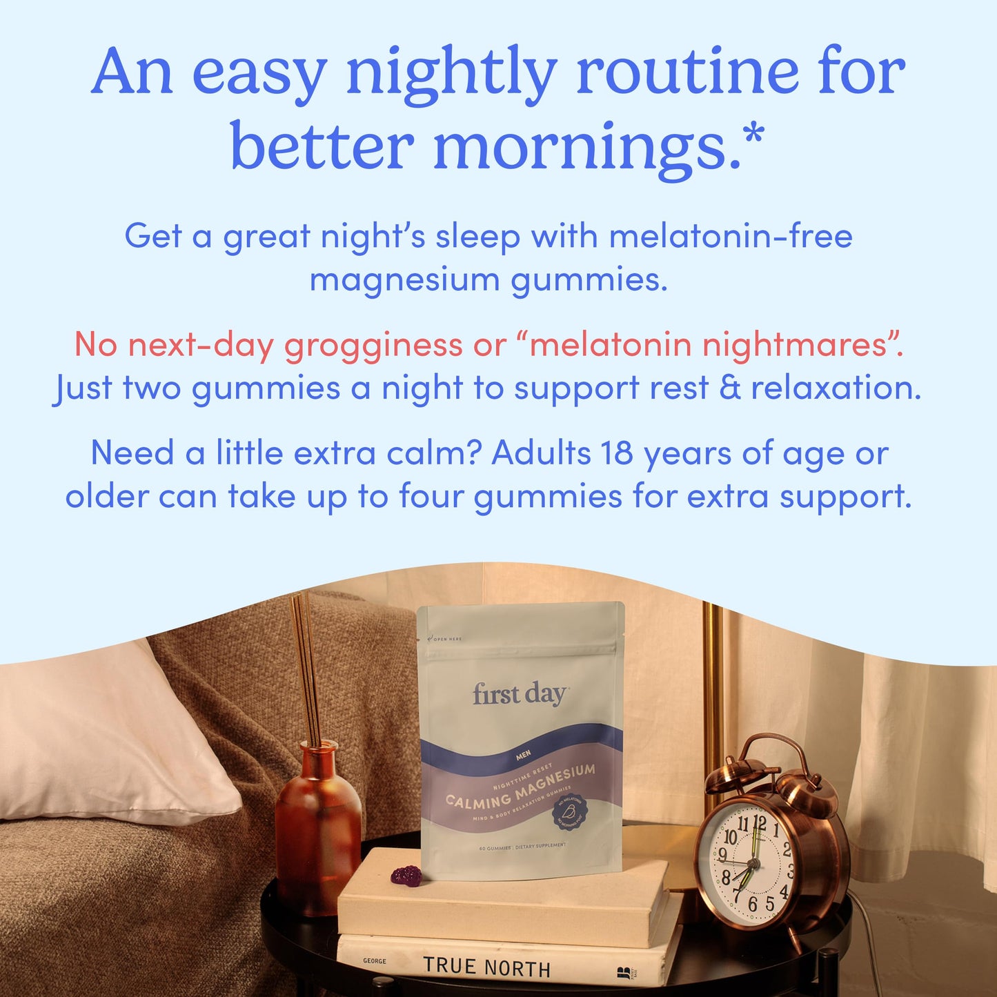 First Day Men's Nighttime Reset Magnesium Gummies – Sleep Support, Mood & Energy (No Melatonin) – 30-Day Supply