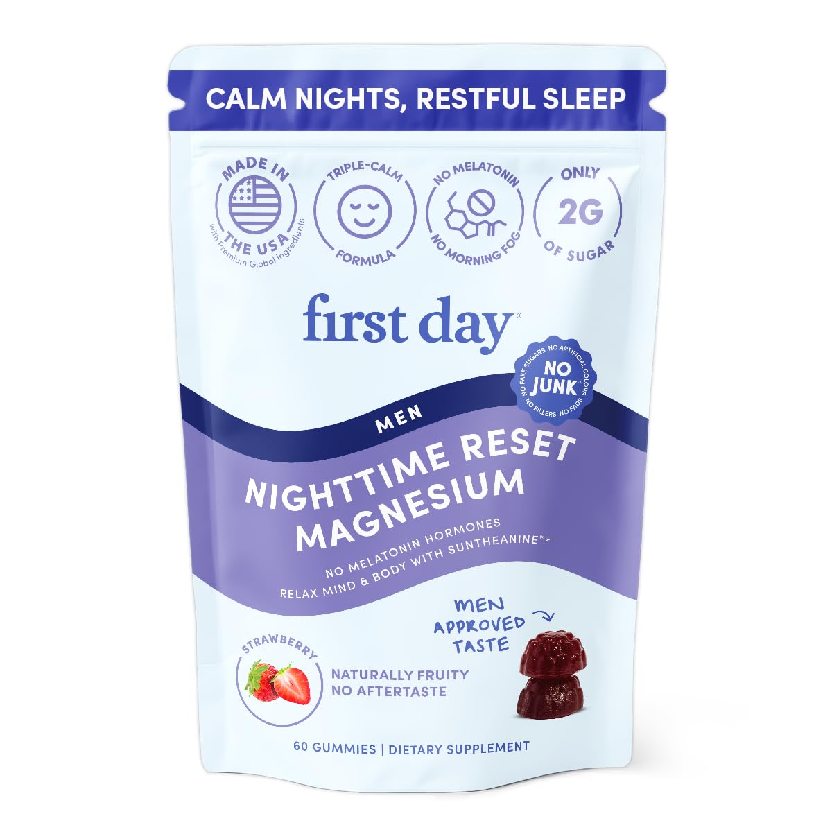 First Day Men's Nighttime Reset Magnesium Gummies – Sleep Support, Mood & Energy (No Melatonin) – 30-Day Supply