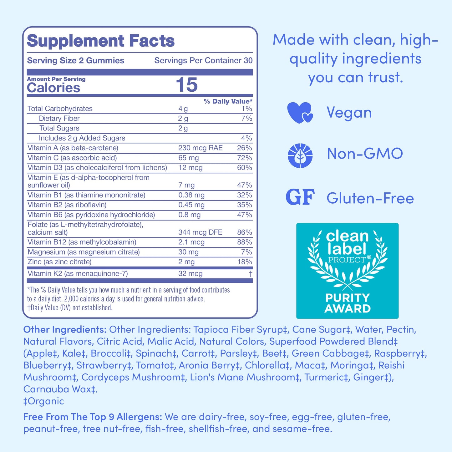 First Day Vitamins for Teens | Teen Multivitamin for Girls & Boys 12-17 | Organic Fruit & Veggie Blend | 60 Day Supply