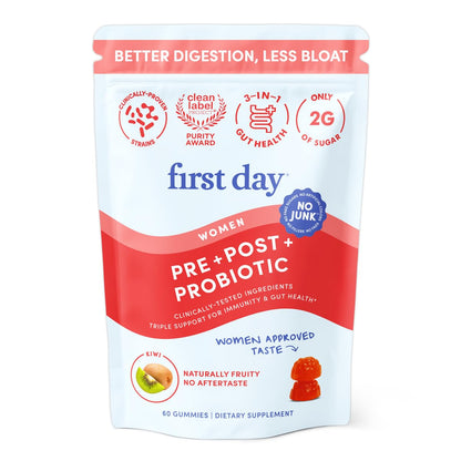 FIRST DAY Women’s Good Gut Tribiotic Gummies – 3-in-1 Probiotic, Prebiotic & Postbiotic (30-Day Supply)