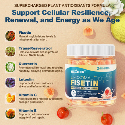 Liposomal Fisetin 200mg & Resveratrol 500mg Gummies – Longevity & Cellular Renewal | 1-A-Day, 60 Gummies