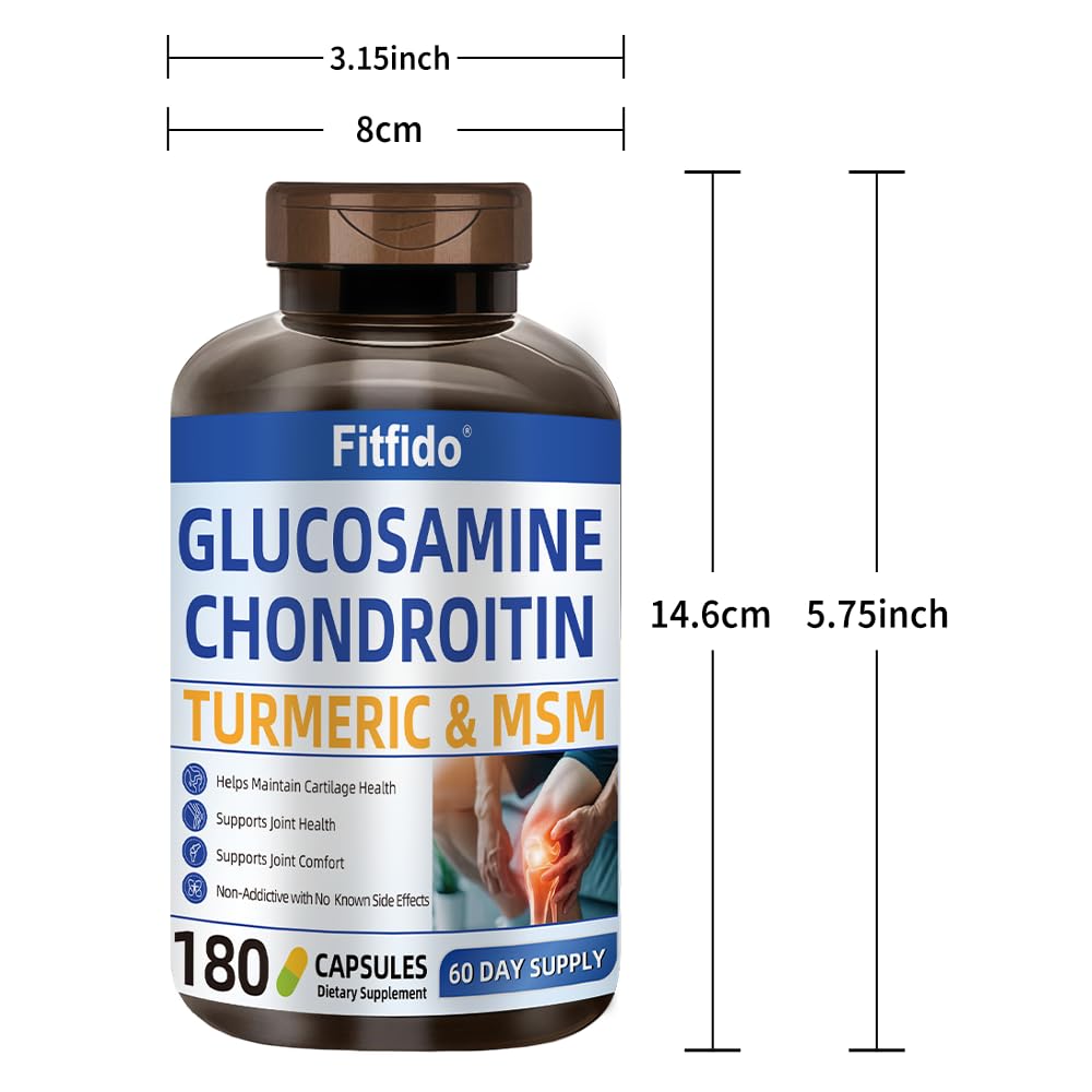 Fitfido Glucosamine Chondroitin MSM and Turmeric - Joint Health & Mobility, 180 Capsules