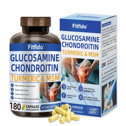 Fitfido Glucosamine Chondroitin MSM and Turmeric - Joint Health & Mobility, 180 Capsules