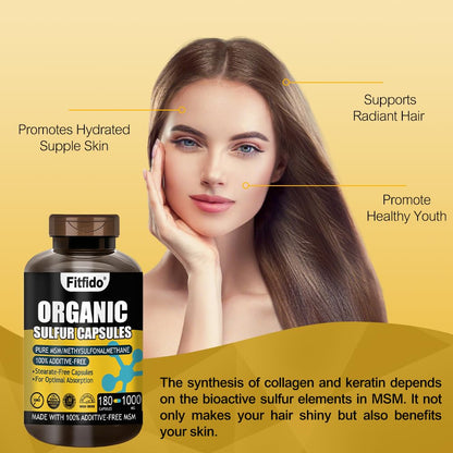 Fitfido MSM 1000mg Capsules – Organic Sulfur for Joints, Hair, Skin & Nails | 180 Caps