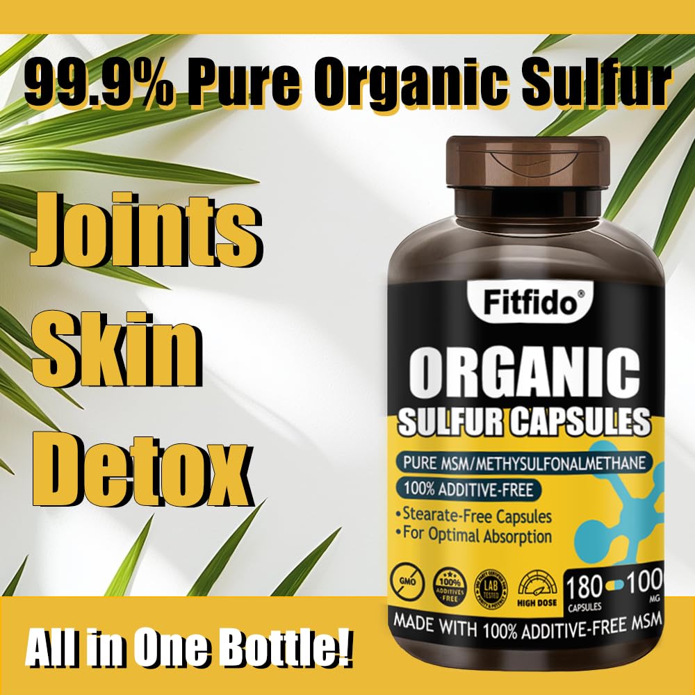 Fitfido MSM 1000mg Capsules – Organic Sulfur for Joints, Hair, Skin & Nails | 180 Caps