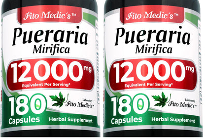 FITO MEDIC'S Lab Pueraria Mirifica Capsules - 180 Count | 12000 mg per Serving | Ultra High Absorption | Pack of 2 | Supplement for Women