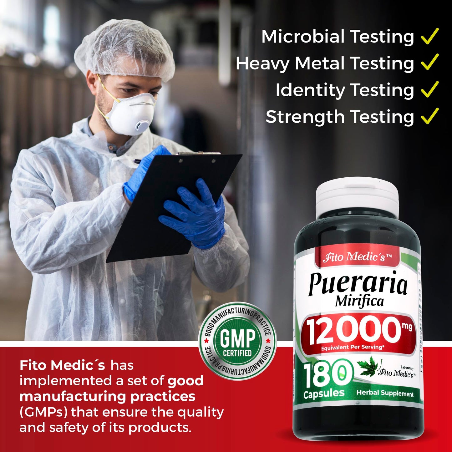 FITO MEDIC'S Lab Pueraria Mirifica Capsules - 180 Count | 12000 mg per Serving | Ultra High Absorption | Pack of 2 | Supplement for Women