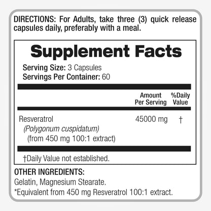FITO MEDIC'S Lab Resveratrol 450 mg – 180 Count (Pack of 2) | 100:1 Extract