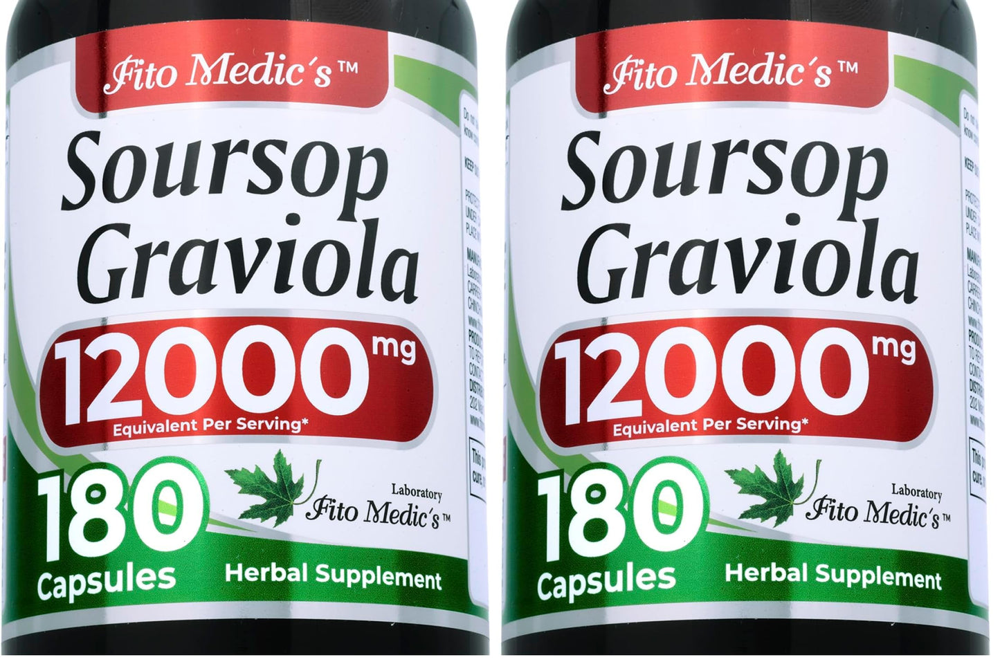 FITO MEDIC'S Lab Soursop Graviola 12000 mg Concentrate Extract - Ultra High Absorption (Pack of 2) | 180 Capsules