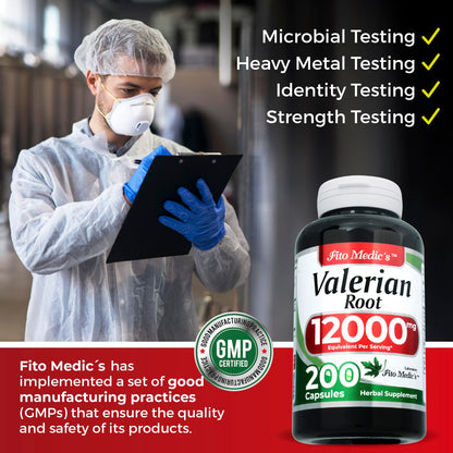 FITO MEDIC'S Lab Valerian Root Capsules – 200 Caps, 12000 mg (Pack of 2)
