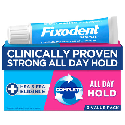 Fixodent Complete Original Denture Adhesive Cream – 2.4 oz, 3-Pack