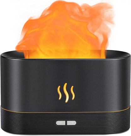 Flame Air Diffuser Humidifier - Ultrasonic Aromatherapy, Auto-Off (Black)