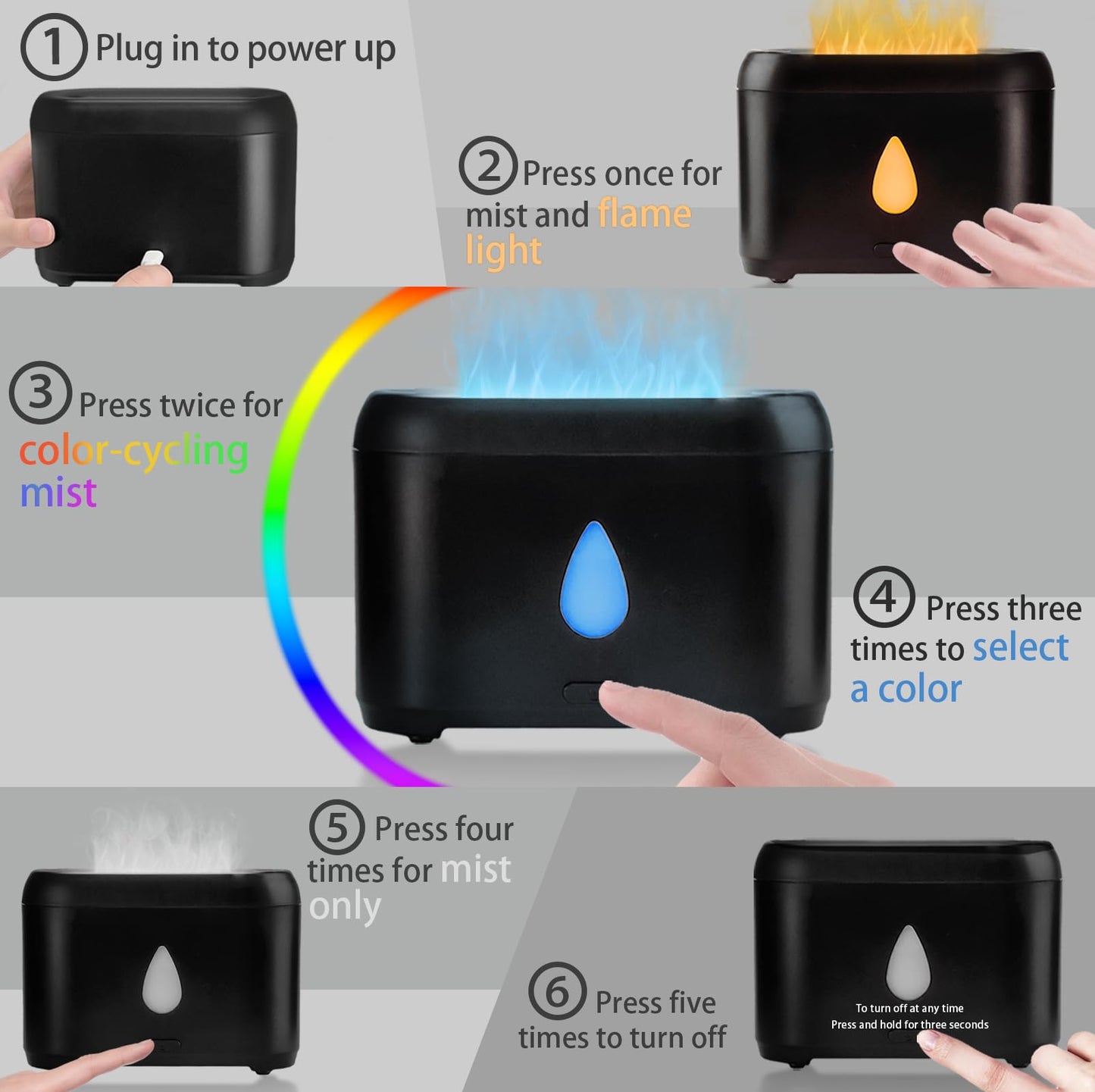Flame Diffuser for Essential Oils – 200ml Ultrasonic Aroma Diffuser with Auto-Off, 7-Color Lights + Oils (5ml) | Small Humidifier for Home & Office