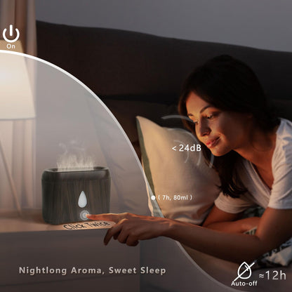 Flame Diffuser for Essential Oils – 200ml Ultrasonic Aroma Diffuser with Auto-Off (Dark Wood Grain)