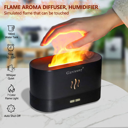 Flame Essential Oil Diffuser - 7-Color LED Flame Lights | Ultra Quiet Humidifier (Black)