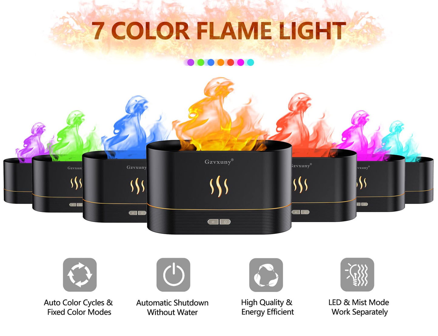 Flame Essential Oil Diffuser - 7-Color LED Flame Lights | Ultra Quiet Humidifier (Black)