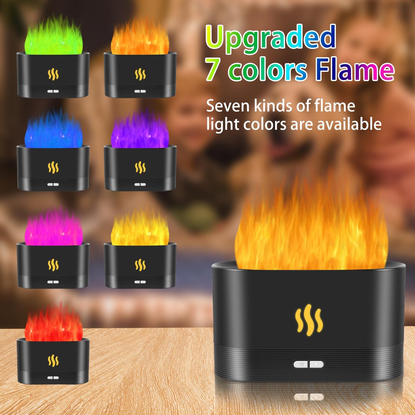 Flame Diffuser Humidifier with Auto Off – 180ml Essential Oil Diffuser (Black) | 2 Modes & Fire Flame Effect