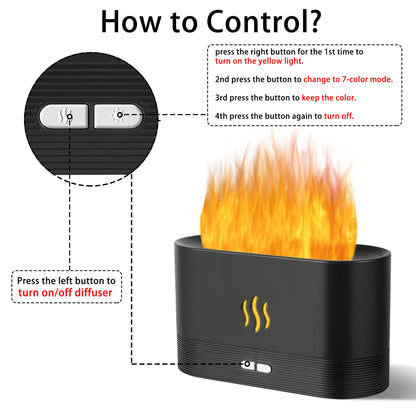 Flame Diffuser Humidifier with Auto Off – 180ml Essential Oil Diffuser (Black) | 2 Modes & Fire Flame Effect