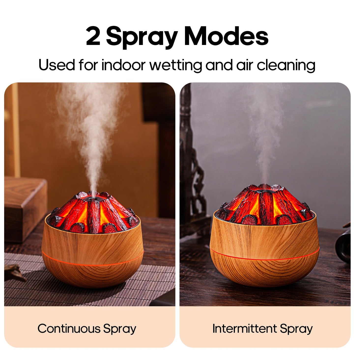 Flame Essential Diffuser Bonfire Humidifier 300ml – Ultra-Quiet Auto-Off, Wood Grain