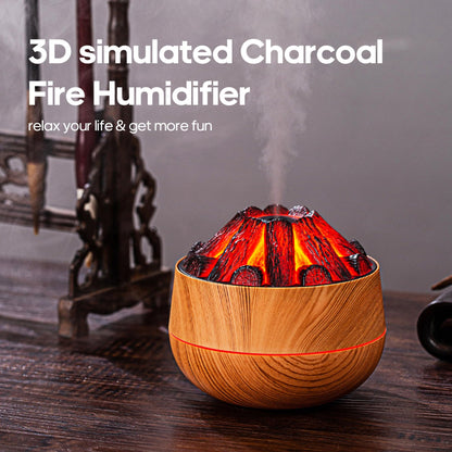 Flame Essential Diffuser Bonfire Humidifier 300ml – Ultra-Quiet Auto-Off, Wood Grain