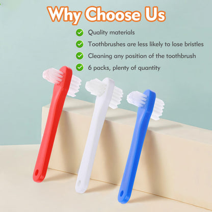FLATRI 6 Pack Portable Denture Brush – Dual-Headed Hard Bristle Toothbrush for Dentures, False Teeth, Braces & Mouth Guards