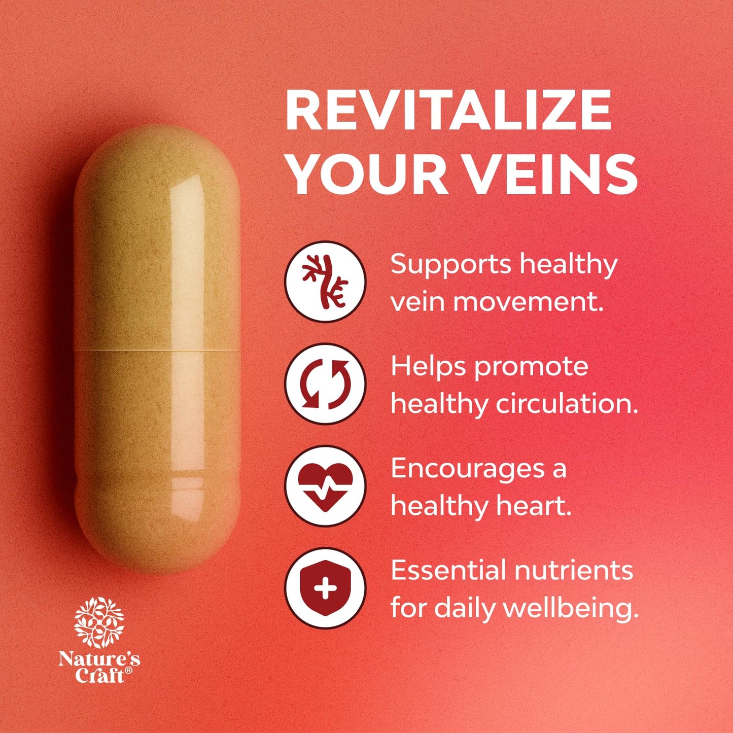 Vein Support for Legs — Leg Circulation & Varicose Relief | Vegan Non-GMO Mini Caps (2-Month)