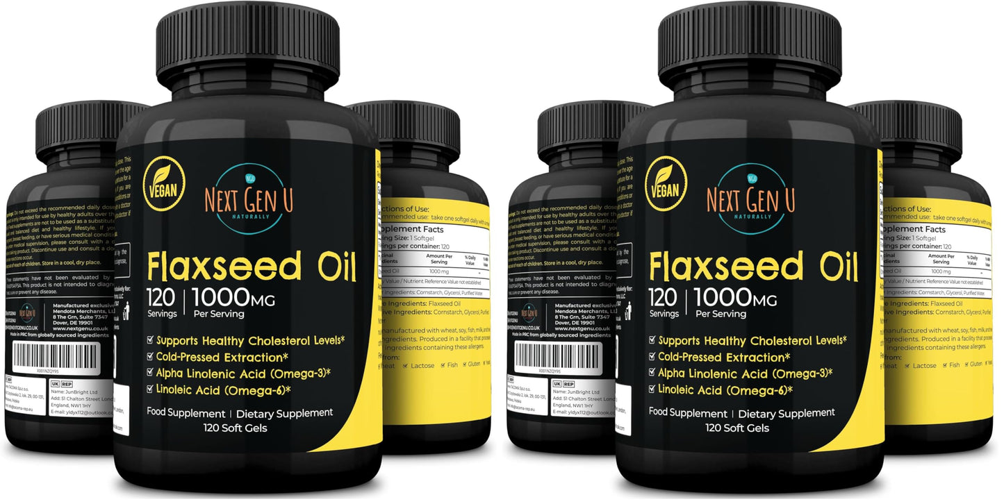 Flaxseed Oil Capsules 1000 mg – 120 Vegan Soft Gels | NextGenU Pack of 2