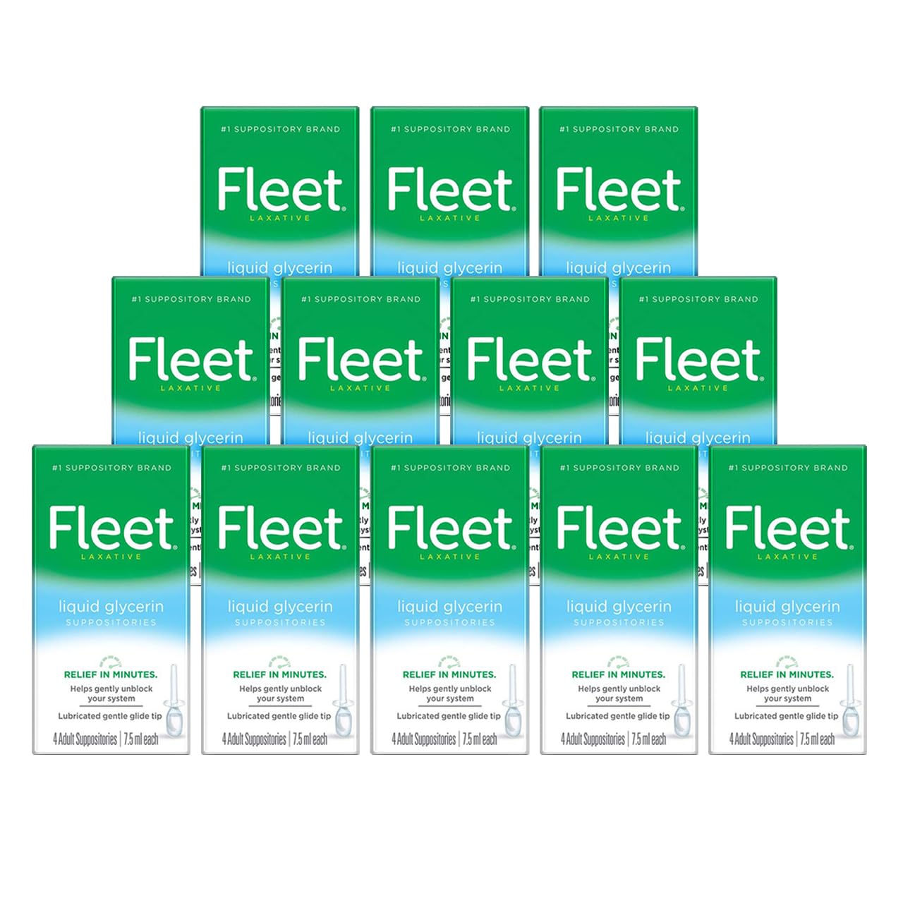 Fleet Liquid Glycerin Suppositories for Adult Constipation — Fast-Acting, No-Mess Applicator, 7.5 mL, 4 Bottles (12 Pack)