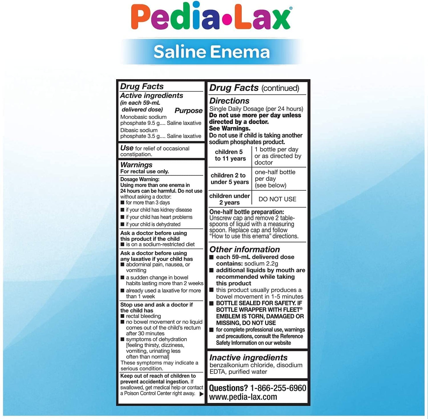 Fleet Pedia-Lax Laxative Saline Enema for Children | 2.25 fl oz x6 (Ages 2–11)