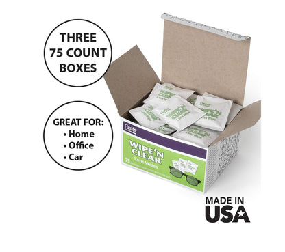 Flents Wipe N Clear Lens Wipes 225ct – 3 Boxes (75 Each) Anti-Streak