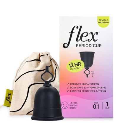 Flex Cup Starter Kit Slim Fit Size 01 | Reusable Menstrual Cup + 2 Discs | Pull-Tab Removal | HSA Eligible